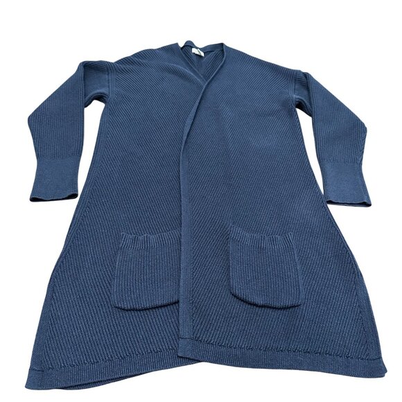 LL Bean Cardigan Women L Reg Navy Blue Knit Duster Long Pockets Open Sweater - Picture 5 of 12